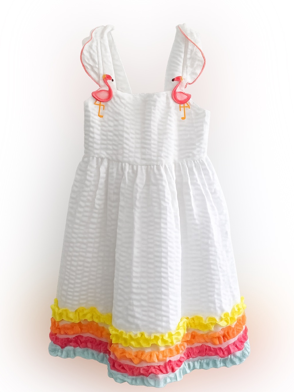 Goodlad Girls 4T White Flamingo Ruffle Dress Colorful Trim Summer Dress